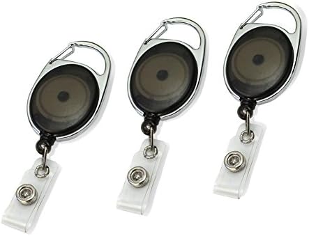 Linda®-Pack 10 Black Carabiner Style Retractable Reel Key Chain ID Badge Holder Office NEW