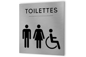 DECOHO - Pictogramme Format 20 cm x 20 cm en Dibond Aluminium brossé - Modèle Toilettes icones Trio