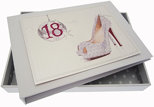 White Cotton Cards 18th Birthday Tiny Album Glitter Ball and Shoes