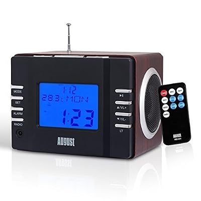 August MB300 - Radio-réveil / Cube lecteur MP3 / Radio FM / Lecteur de Carte SD / USB / AUX-In (prise 3,5 mm) | 6W (2 haut-parleurs Hi-Fi 3W) | Batterie Rechargeable Intégrée - Brun Foncé