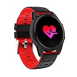 UKCOCO Sport Smart Watch mit GPS Kamera Unterstützung Pulsmesser Stoppuhr Tacho Bluetooth Smartwatch Activity Tracker für Android IOS Telefon (Schwarz + Rot)