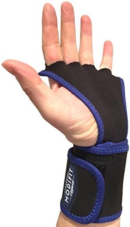 ModiFit Blue 2 in 1 Hand Protectors with Wrist Support (PAIR) Wraps for WODs, Pull Ups, Lifting, Kettlebell Exercise, Gym Workouts - Training Callus Guards &amp; Palm Protectors (Large)
