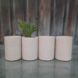SHREE ENTERPRISES Ceramic Pots Without Plant for indoor , Planters, Flower Succulent Pots (L:7.5 x W :7.5 x H:9 cm, White) - Set of 4