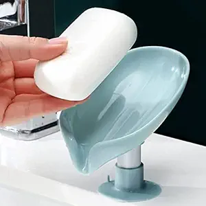 Stewit Soap Holder Leaf-Shape Self Draining Soap Dish Holder, Not Punched Easy Clean Bar Soap Holder, with Suction Cup Soap Dish Suitable for Shower, Bathroom, Kitchen Sink (Multicolor)