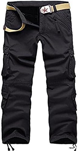 FLYF Thicken Mens Winter Fleece Lined Cargo Pant Windproof Work Pants(Black)