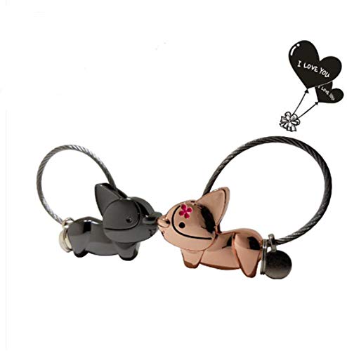 ZNME66 1 Paire Porte-clés, détachable Pendentif chaîne chien Porte clés pour Les Amoureux des Couples Valentines Cadeau Porte-clés en Alliage de Zinc Brillant, Noir et Or Rose
