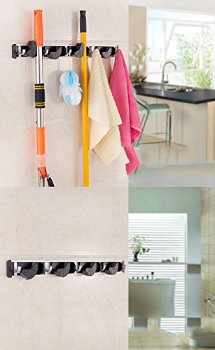 HomySnug Gerätehalter – Aluminium Wandhalter Ordnungsleiste für Besen, Mopp und Gartenwerkzeuge mit 5 Haken und 4 Schnellspannern - 7