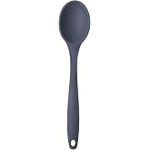 Silikon Servis ve Yemek Hazırlama Kaşığı, Yumuşak U&ccedil;, Komple Silikon, 27 cm, Antrasit Kaşık, Yanmaz Yapışmaz, Tencere &Ccedil;izmez,