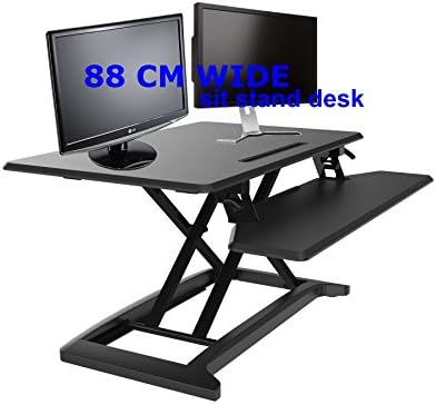 Ergoneer Newly Designed Height Adjustable Standing Desk Converter with Smart Detachable Keyboard Tray | Premium Sit-stand Computer Workstation Adjustable to Any Height (BLACK-88CM)