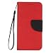 Produktbild Lonchee Acer Liquid Zest Z525 Wallet Tasche Brieftasche Schutzhülle ,Hit-Farbdesign Hochwertige PU Leder Folio Tasche Case Hülle im Bookstyle mit Standfunktion Kredit Kartenfächer (Groß rot / schwarz)