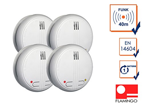 Preisvergleich Produktbild 4er Set koppelbarer Funk Rauchmelder, 85dB, Testtaste, inkl. Batterie, FA21RF-4