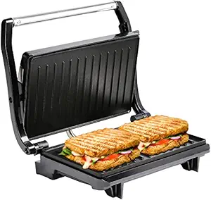 WisTec Grill Sandwich Maker 1000 Watt Panini Griller With 180? For Open And Close Grilling With Adjustable Hinges and Non Stick Coating Plate With Heat Resistance Handle (Steel) (1000 watt)