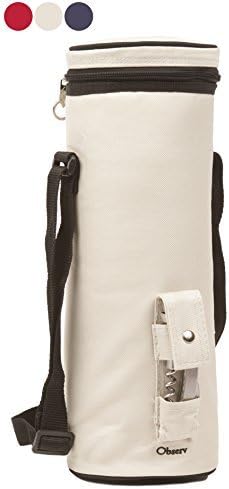 Observ Insulated Wine Tote Bag, Pearl White - Wine Bottle Carrier with Bottle Opener