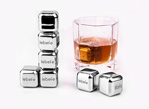 Lebefe Whisky Steine Edelstahl Eiswürfel Fest Geschenk Set 8 wiederverwendbare Eis Kühlsteine Ice Cubes und 1 Eiszange - 7