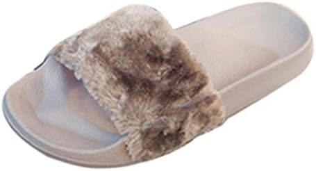 Alberar Womens Ladies Slip On Sliders Fluffy Faux Fur Flat Slipper Flip Flop Sandal (38, Gray)