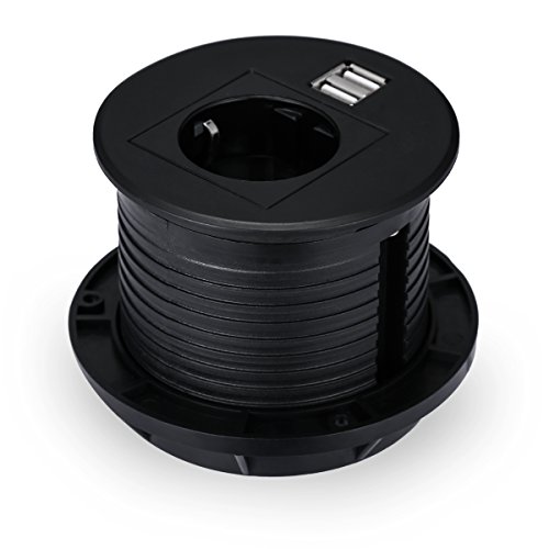 Versenkbare Tisch-Steckdose Ladegerät EU AC Steckdose Reiseadapter mit 2 USB Ports - 2