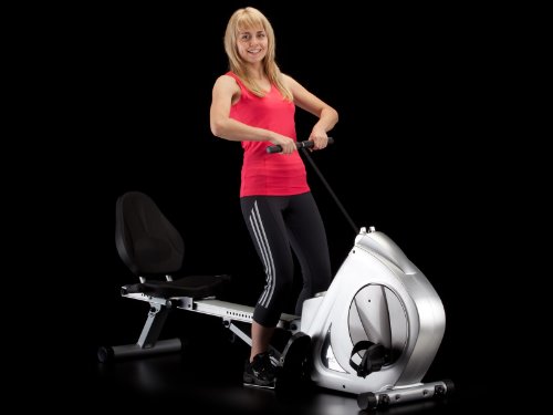 skandika Aquarius 3-in-1 Rudergerät Liege-Ergometer SF-1040 zusammenklappbar mit Multifunktionscomputer, Transportrollen, Handpulssensoren, Pulsgurt und wartungsfreien Antriebssystem - 6