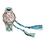 Dilwe Frauen Armbanduhr, Mode Uhr mit Webart Kasten und Weltkarte Muster Vorwahlknopf für Mädchen Geschenk(Gelb)