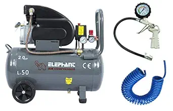 Elephant Air Compressor 50 litres 2 HP AC50C with Tire Inflating Gun TG-08 & PU Pipe 10 Mtr. Coil