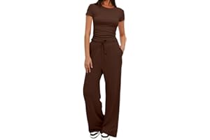 Tuta Donna Casual Elegante 2 Pezzi Top a Maniche Corta e Pantaloni a Gamba Larga con Tasche Coulisse Slim Fit Tuta Sportiva Donna Completa Due Pezzi Casual Ginnastica Estiva