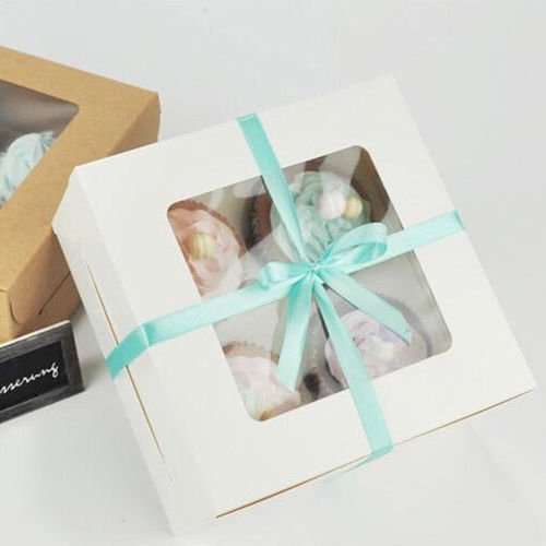 Cupcake Boxes, goodchanceuk 100 Karton mit Fenster & Einsätze für 4 Cupcakes Muffin Löcher Papier Fall Weiß - 2