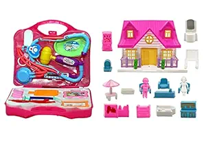 Amisha Gift Gallery Doctor Set for Kids Doctor Play Toy Set with Foldable Suitcase Compact Medical Accessories for Girls and Boys Multicolor (Doctor Play Set) (Doctor Set + Doll House)