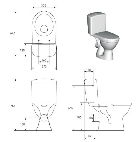 Stand WC Set Toilette bodenstehend Abgang waagerecht Spülkasten Keramik + WC Sitz - 4