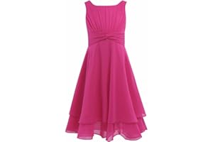 Alvivi Vestito Bambina Elegante Casual Spiaggia Senza Maniche Chiffon Abiti Ragazza Estivi Corti Vestito Cerimonia Bambina Damigella d'Onore 4-16 Anni