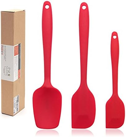 Silicone Spatula Set 600 F Heat-Resistant Spatulas &amp; Baking Spoon , Non-stick Flexible Rubber Spatulas with Stainless Steel Core Design 3 pieces (Red)