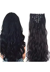 Kabello 6 Pcs Curly/ Wavy Hair Extension For Women Black Color Pack Of 1