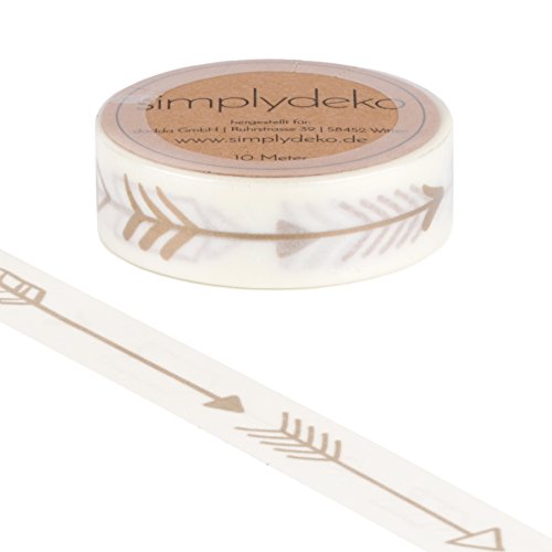 Simplydeko Washi Tape GOLD + SILBER + KUPFER-Farben (Masking Tape, Bastel-Klebeband) Washi-Tape und Maskingtape (Goldene Pfeile (15mm breit - 10 Meter))