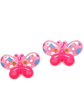 Idin Ohrclips - Rosa gepunktete Schmetterlinge (ca. 21 x 14 mm)