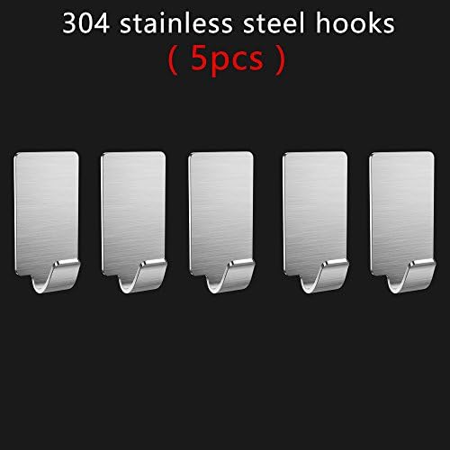 3M Hanger Self Adhesive Hooks 5 Pcs Waterproof 304 Stainless Steel Heavy Duty Hooks Removable Bathroom Lavatory Traceless Hat Towel Robe Coat Stick-up Rail Storage Wall Hanger Racks Bath Tool (SilverA-5pcs)