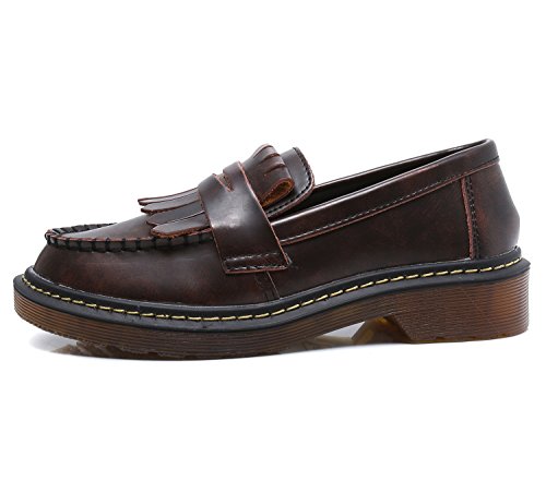 Smilun Damen Bootsschuhe Rund Toe Loafer Flach Mokassins Quaste - 2