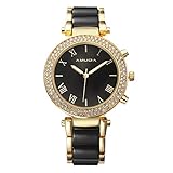 Hswt Damen Uhren Mode Quarzuhr Retro analoge Uhr Strass Stahlstreifen Freizeit Für reife Frauen Muttertag,B