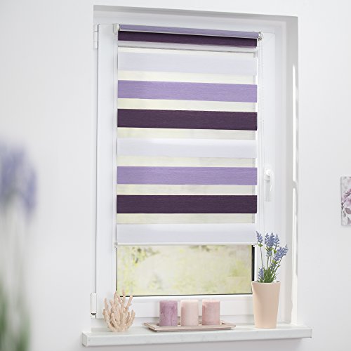 Lichtblick KDR.070.150.30 Duo-Rollo Klemmfix, ohne Bohren, Bunt Violett – Lila – Weiß 70 x 150 cm (B x L) - 2