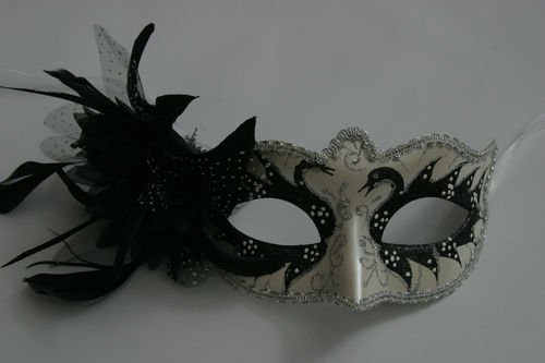 Schwarz und Silber Perlglanz Blume u. Federn Venezianische Maskerade Partei Karneval Maske - 2