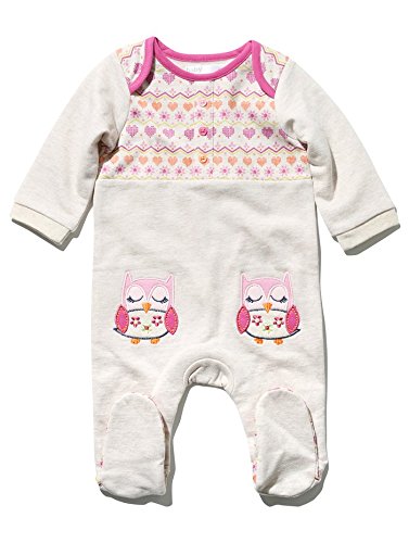M&Co Baby Girl Long Sleeve Cotton Sweet Fairisle Owl Pattern Embroidered Sleepsuit Oatmeal 9/12 Mnths
