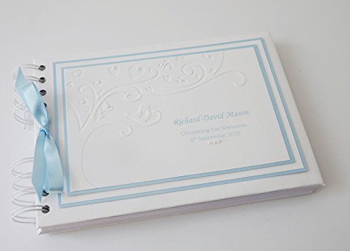 Personalised Baby Boy Christening,Naming Day Guest Book, A5 With Embossed Tree/Bird