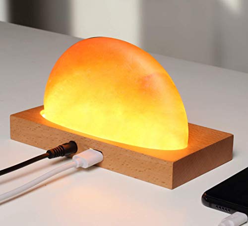 Preisvergleich Produktbild Sallypan Himalaya-Salzlampe, multifunktionales Ladegerät aus Holz, Sonnenaufgang-Form stufenlos verdunkelndes LED-Nachtlicht für Kinderzimmer,USB