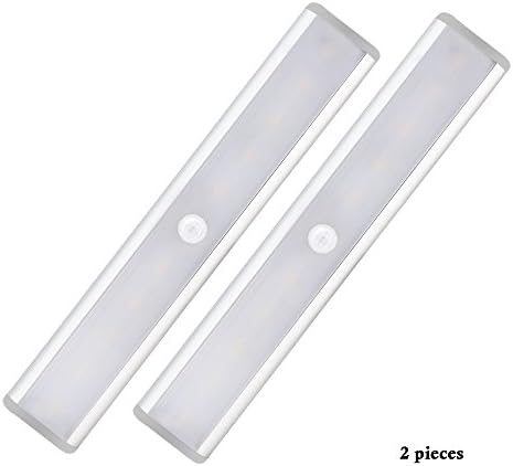 2 Sets Motion Sensor Wardrobe Light ,Cupboard LED Lamp , USB Rechargeable Cabinet Lights Lamps 10LED,3 Light Modes(G,ON and OFF),Removable Magnet Stick-On Anywhere/ Closet/Stairs/Storage Room (Silver)