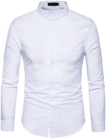 Sepbear Mens Grandad Collar Long Sleeve Oxford Dress Shirt