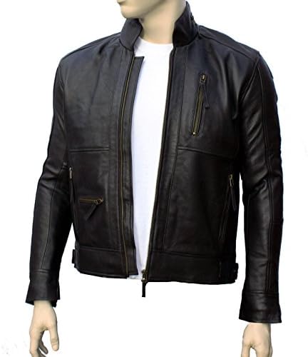 TOPSUM LONDON Mens Stylish High Quality Genuine Leather Jacket Coat Designer Biker Style Bomber jacket Black - All Sizes (XXL, Black)