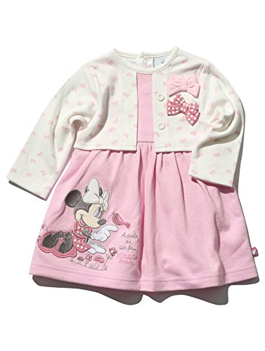 Baby Girl Disney Minnie Mouse Character Long Sleeve Bow Print Mock Cardigan Dress Pink 9/12 Mnths