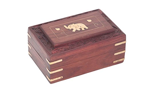 Muttertags Special Einzigartige Geschenke Hölzernen Schmuckschatulle indischen Box Messing Inlay Einzigartige Elephant Design 6 X 4 Zoll,Antique Box, Deko-Schachteln, Schmuck Aufbewahrungsbox