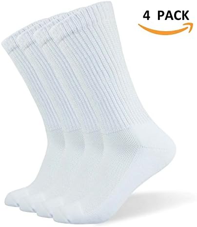 Well Knitting Men's 4 Pack Non-Binding Diabetes and Circulatory Crew Socks (White, L)