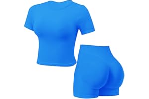 JN JANPRINT Seamless Gym Sets for Women 2 Piece Shorts Sleeve Top Hidden Scrunch Shorts Yoga Outfits Tracksuit