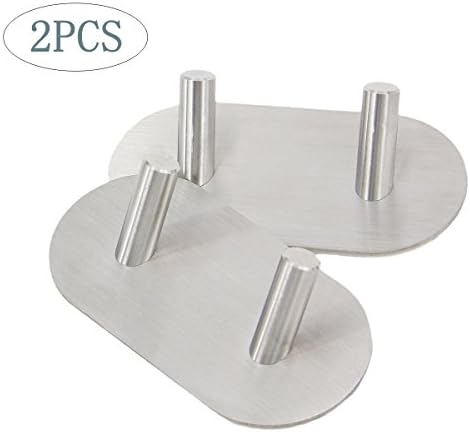 2 Pack of Self Adhesive Hooks,Meeaja 3M Stainless Steel Brushed Double Hanger Robe Key Hat Hooks for Bathroom and Kitchen