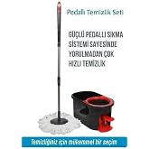 Ultra G&uuml;&ccedil;l&uuml; Temizlik Mop Seti Otomatik Pedallı D&ouml;nerli Mop Seti Kova Sap Mafsallı Kapak Mikrofiber
