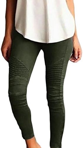 YYear Womens Skinny Stretch Pleated Ankle Zipper Pencil Moto Pants Jeggings Army Green 4XL
